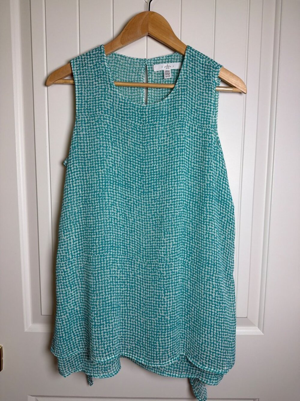 Fever Aqua Speckle Grid Sleeveless Double Layer Blouse, Small